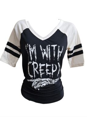 I'm With Creepy Black Baseball Tee